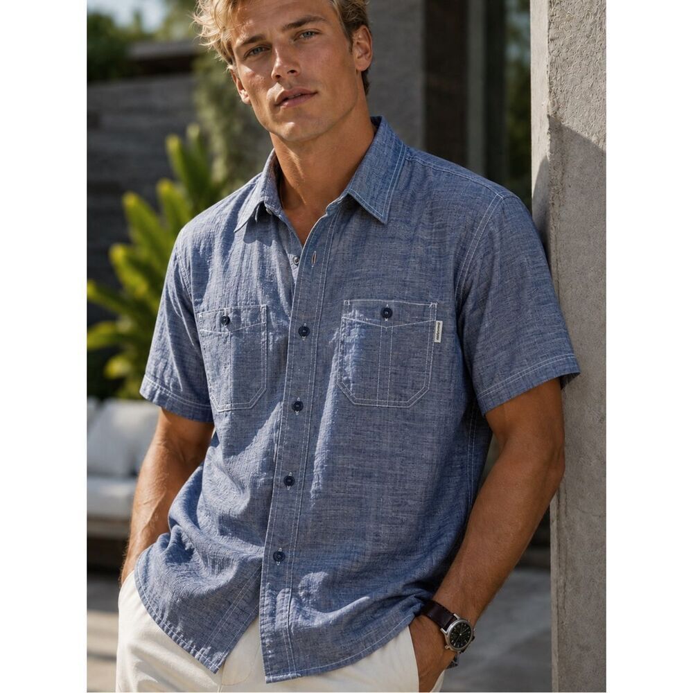 Woolrich Chambray Button Up Shirt Blue Old Money Utility Campcore XL